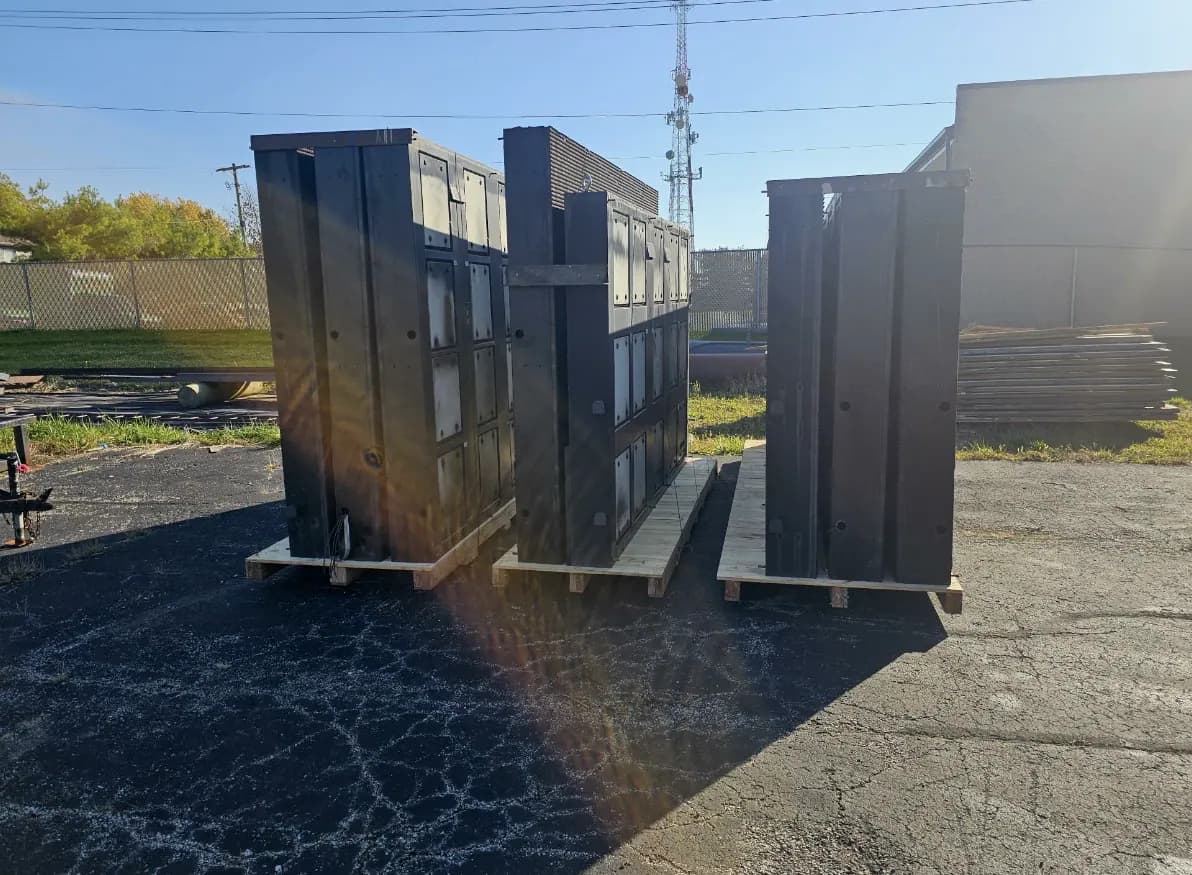 Industrial equipment staged on pallets for a commercial relocation